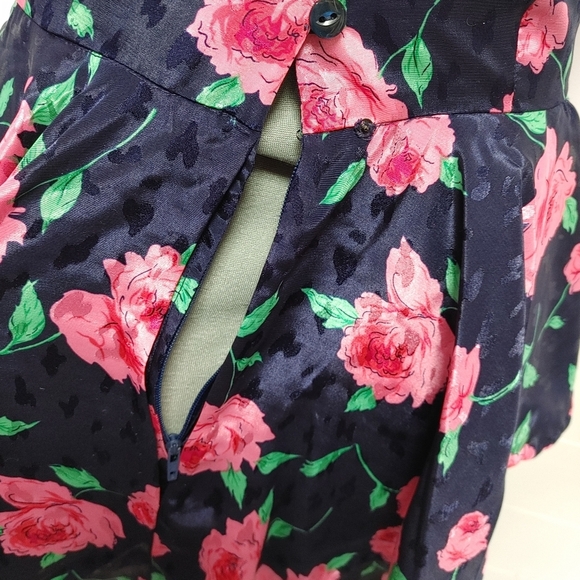 Stunning vintage satin rose print midi dress size XS - Picture 10 of 12